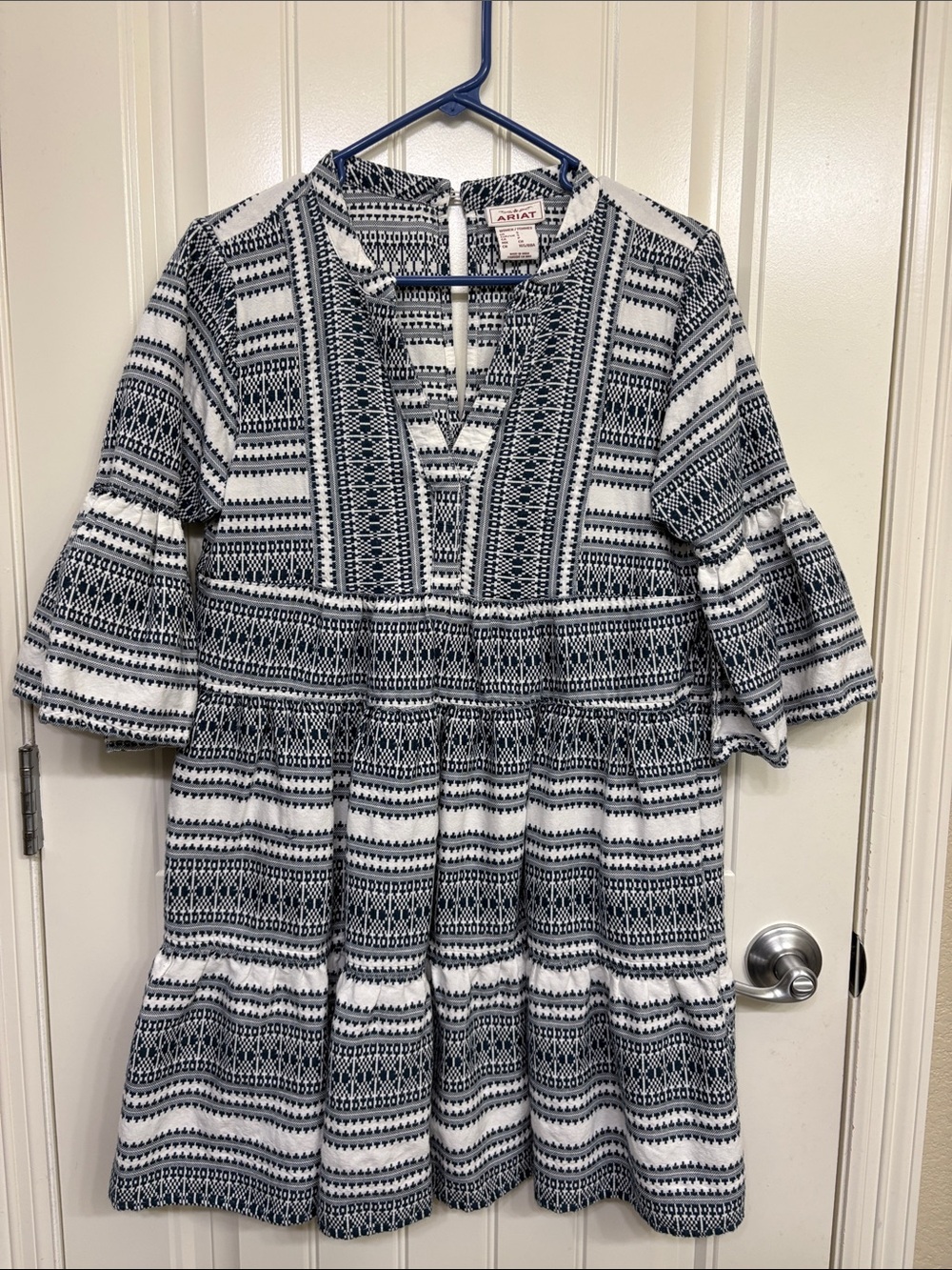 Ariat Women’s Savannah White and Navy Geo-Print Aztec Tiered Dress